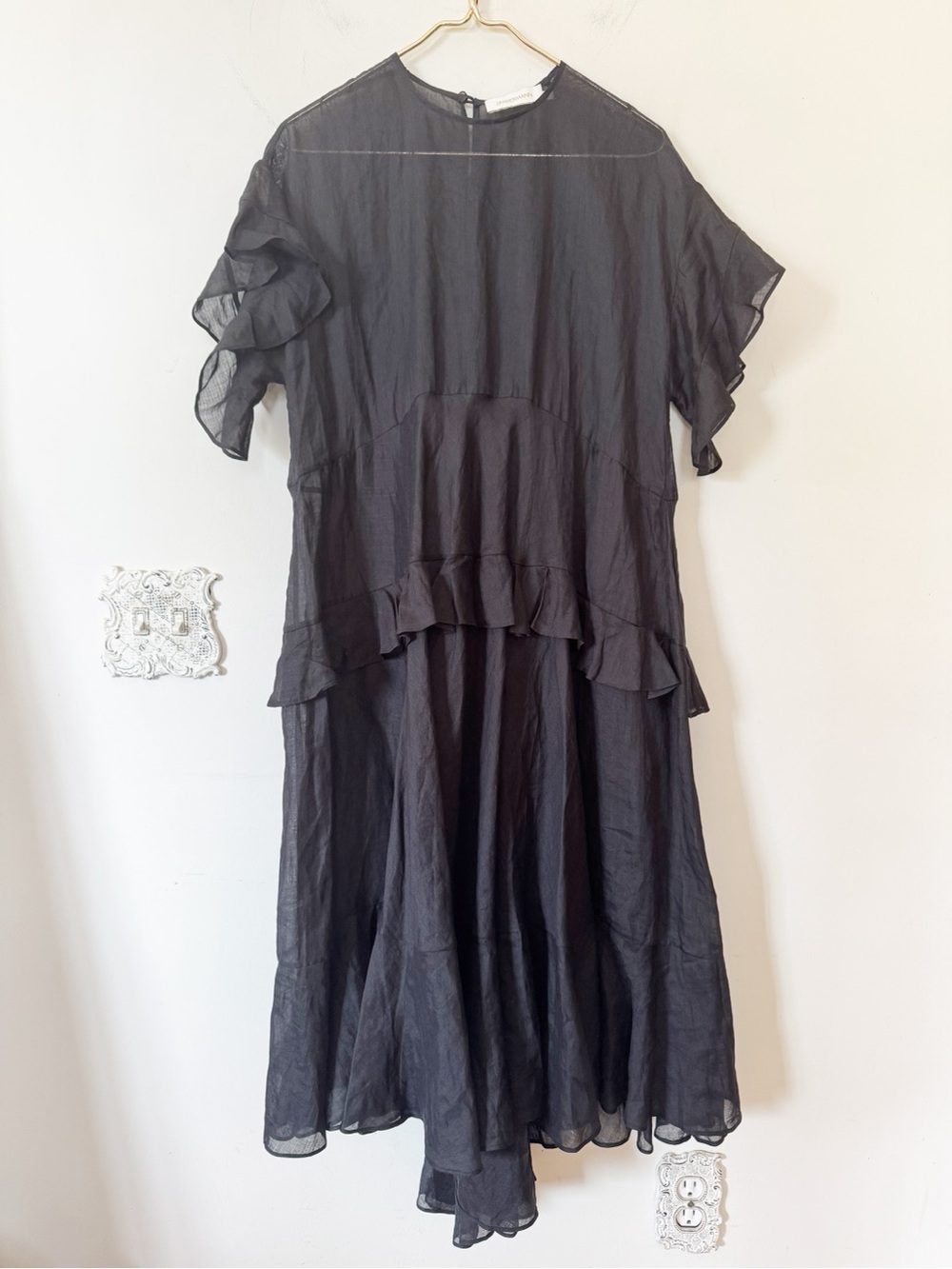Zimmerman Black Linen Tiered Ruffle High Low Maxi Dress 2